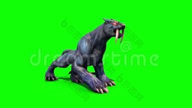 怪兽美洲狮吼绿幕3D渲染动画